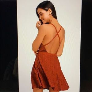 Wine Red Lace Backless Skater Dress